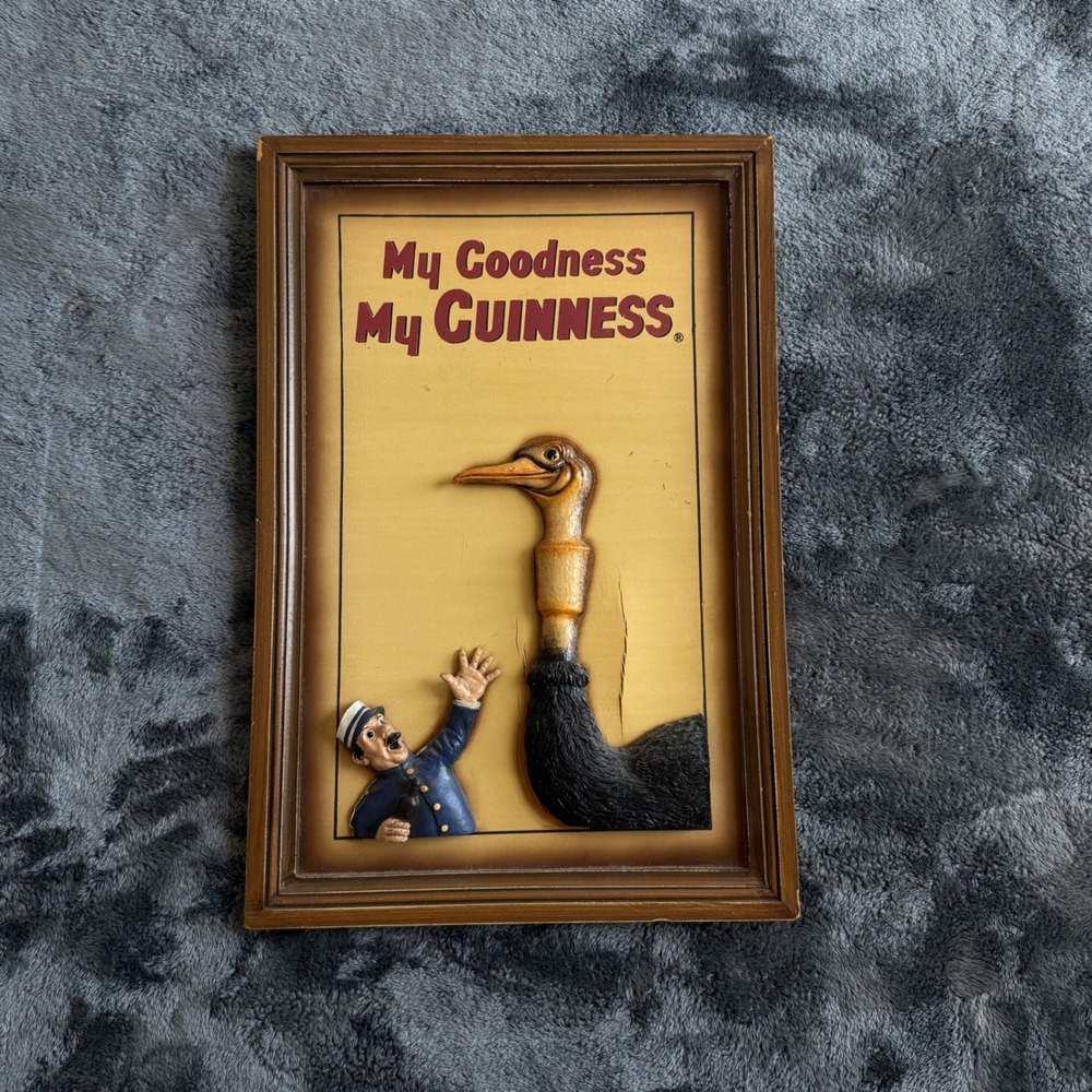 Vintage Guinness Beer 3D Relief Wall Sign My Goodness My Guinness Ostrich Plaque